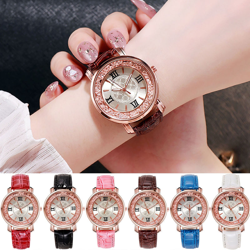 Women's Leather Strap Crystal Beads watch