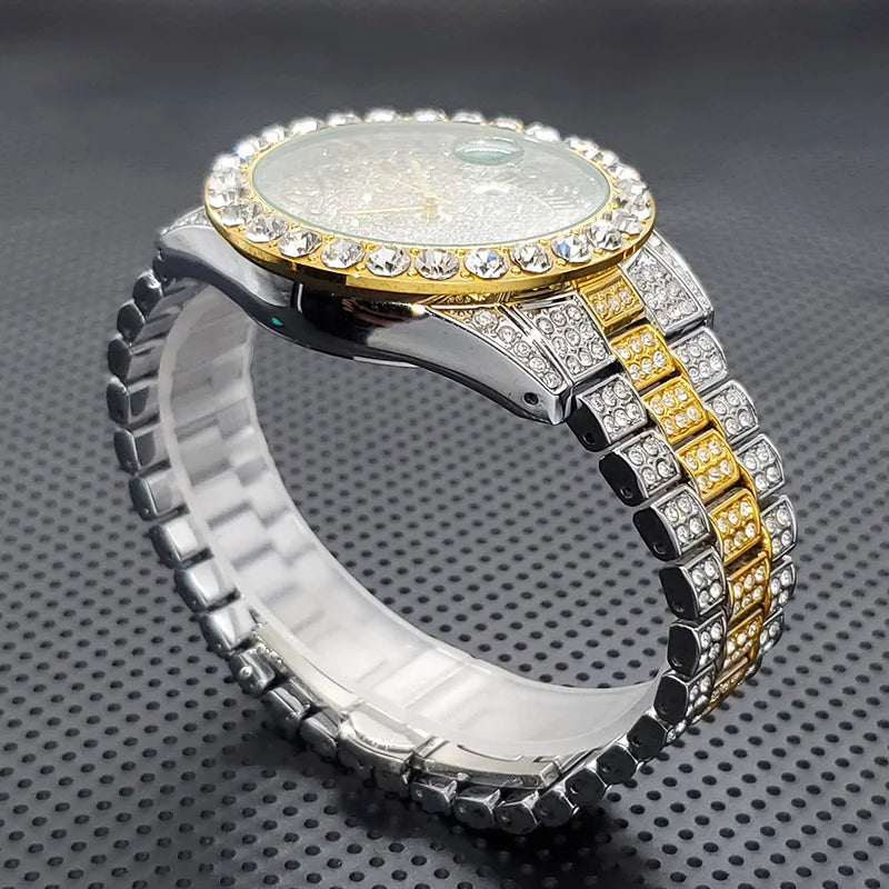 Stylish Black Crystal Hip Hop Watch For Men