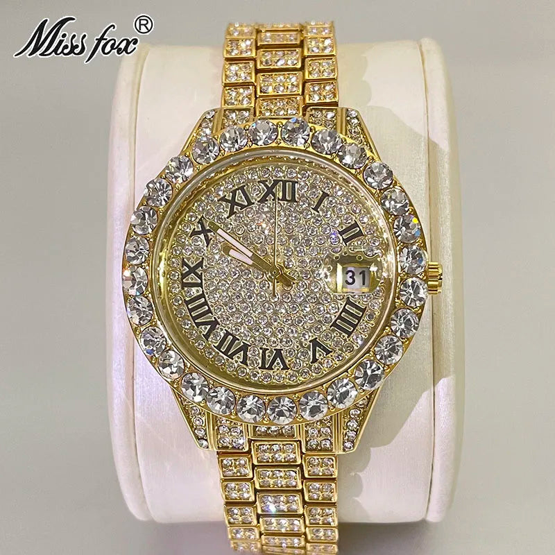 Women's Luxury Watch Miss Fox Fashion Waterproof Iced Diamond Quartz Watch