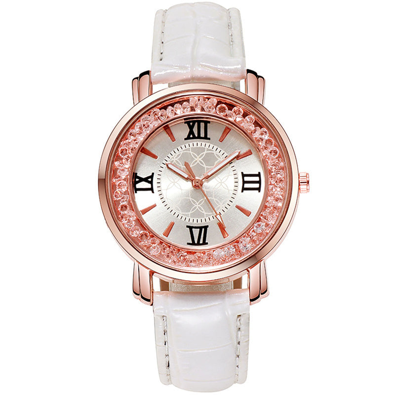 Women's Leather Strap Crystal Beads watch