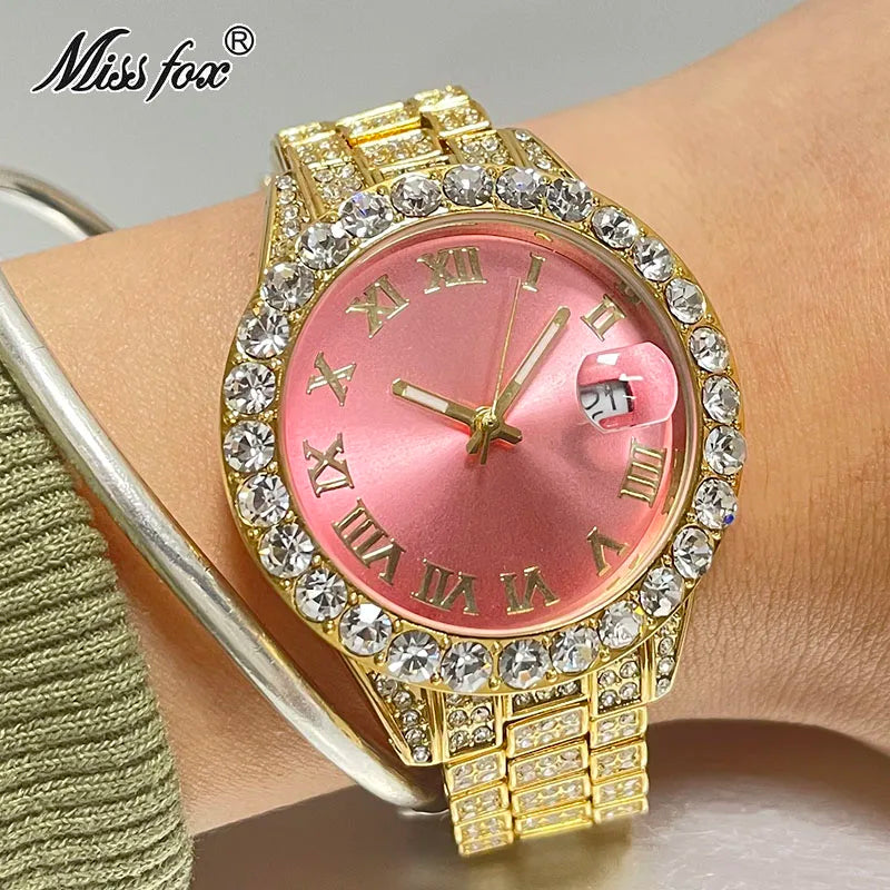 Women's Luxury Watch Miss Fox Fashion Waterproof Iced Diamond Quartz Watch