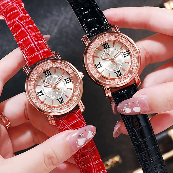 Women's Leather Strap Crystal Beads watch