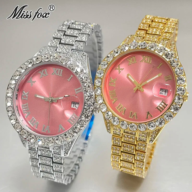 Women's Luxury Watch Miss Fox Fashion Waterproof Iced Diamond Quartz Watch