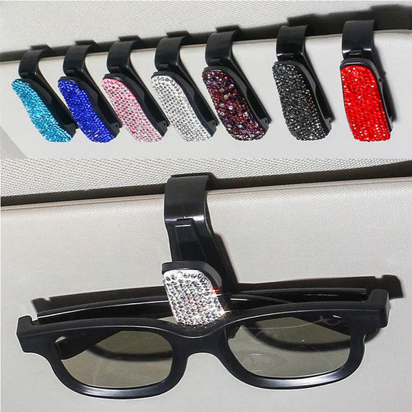 Sun Visor Rhinestone Sunglasses Clip Holder