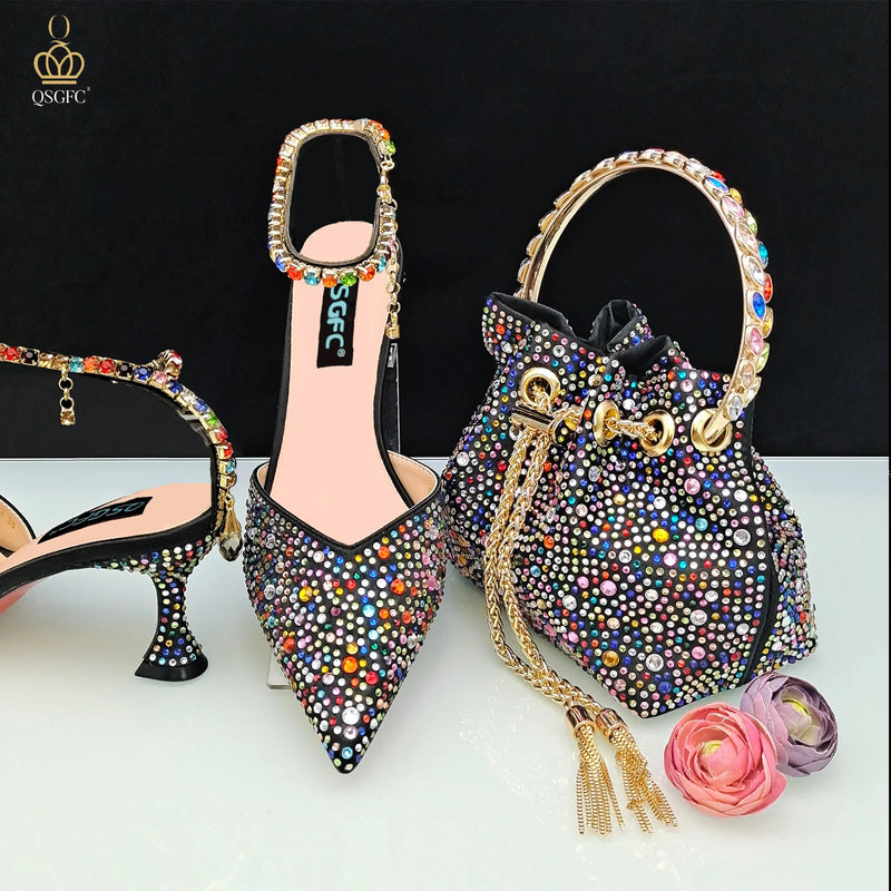 Italian Design Luxury Diamond Women's Shoes And Bag Set