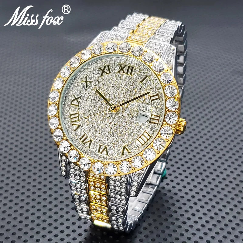 Stylish Black Crystal Hip Hop Watch For Men