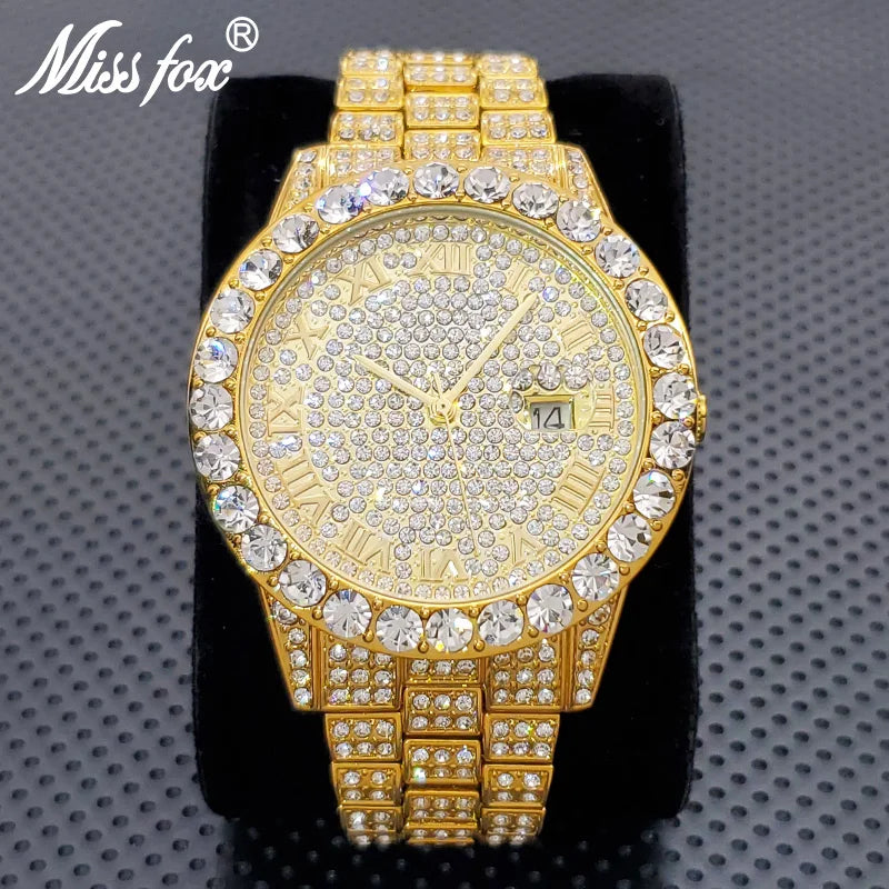 Stylish Black Crystal Hip Hop Watch For Men