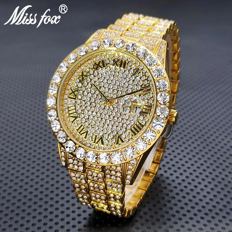 Stylish Black Crystal Hip Hop Watch For Men