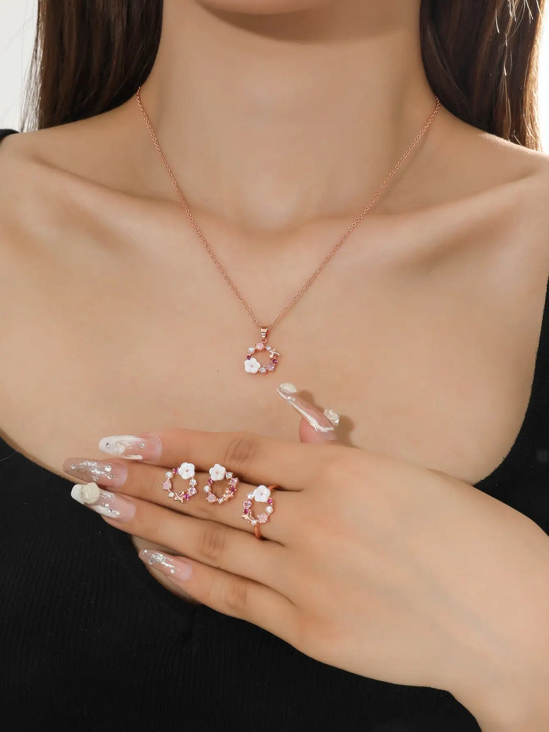 4 PiecesRose Gold Zircon Jewelry Set