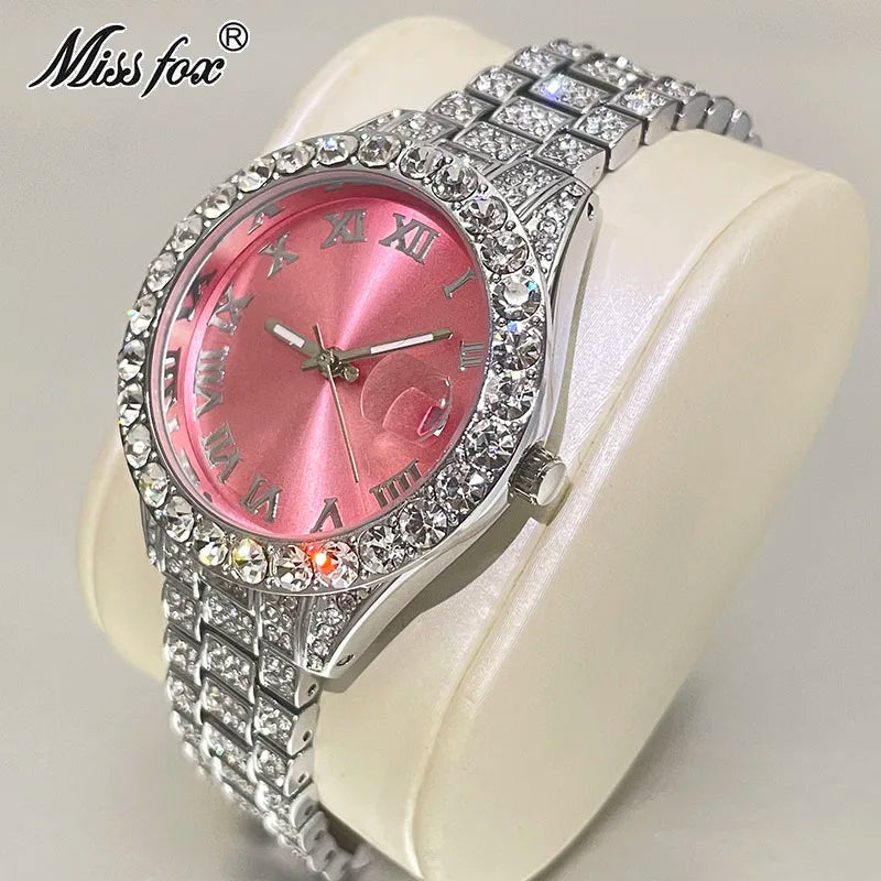 Women's Luxury Watch Miss Fox Fashion Waterproof Iced Diamond Quartz Watch