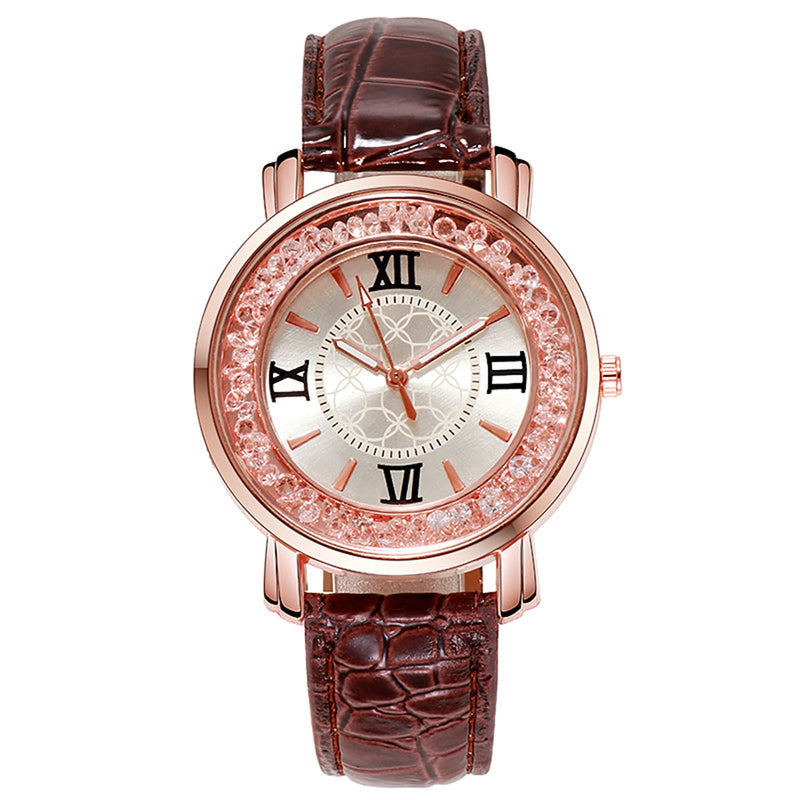 Women's Leather Strap Crystal Beads watch