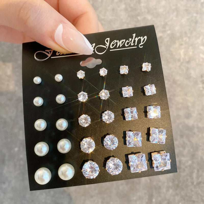 Fashion Unisex Zircon Earring Set