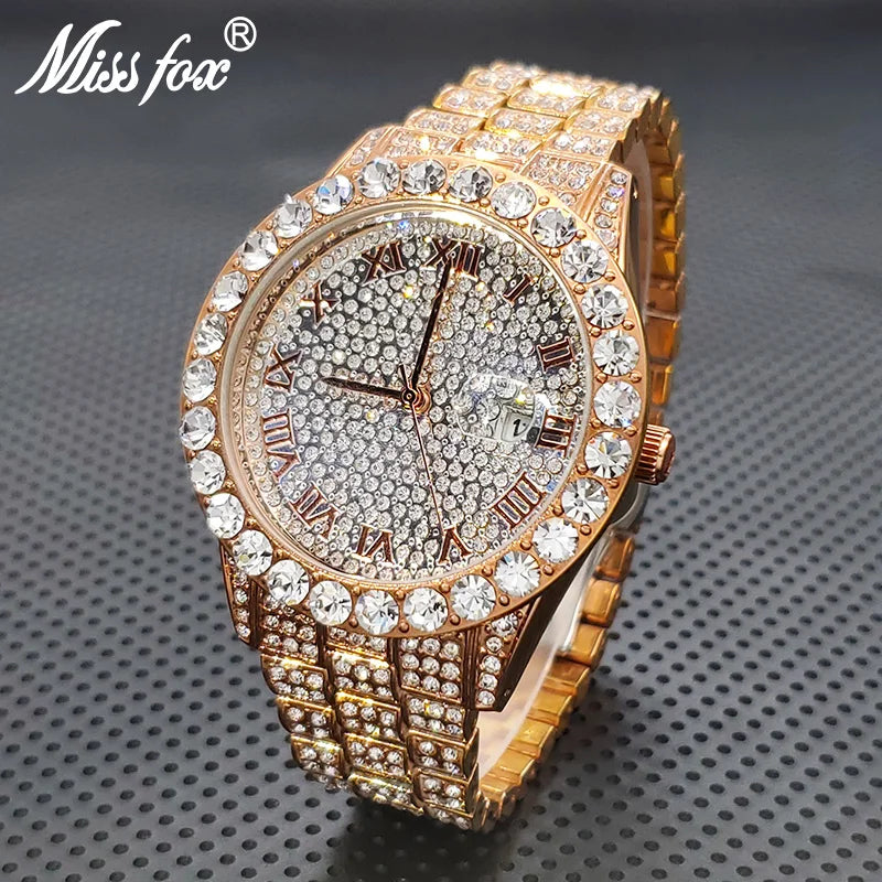 Stylish Black Crystal Hip Hop Watch For Men