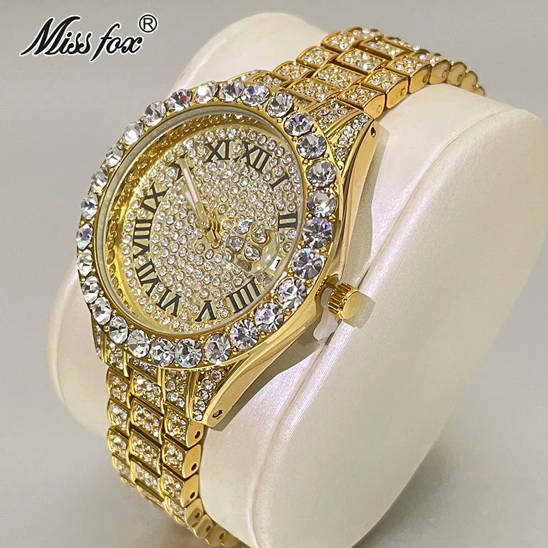 Women's Luxury Watch Miss Fox Fashion Waterproof Iced Diamond Quartz Watch