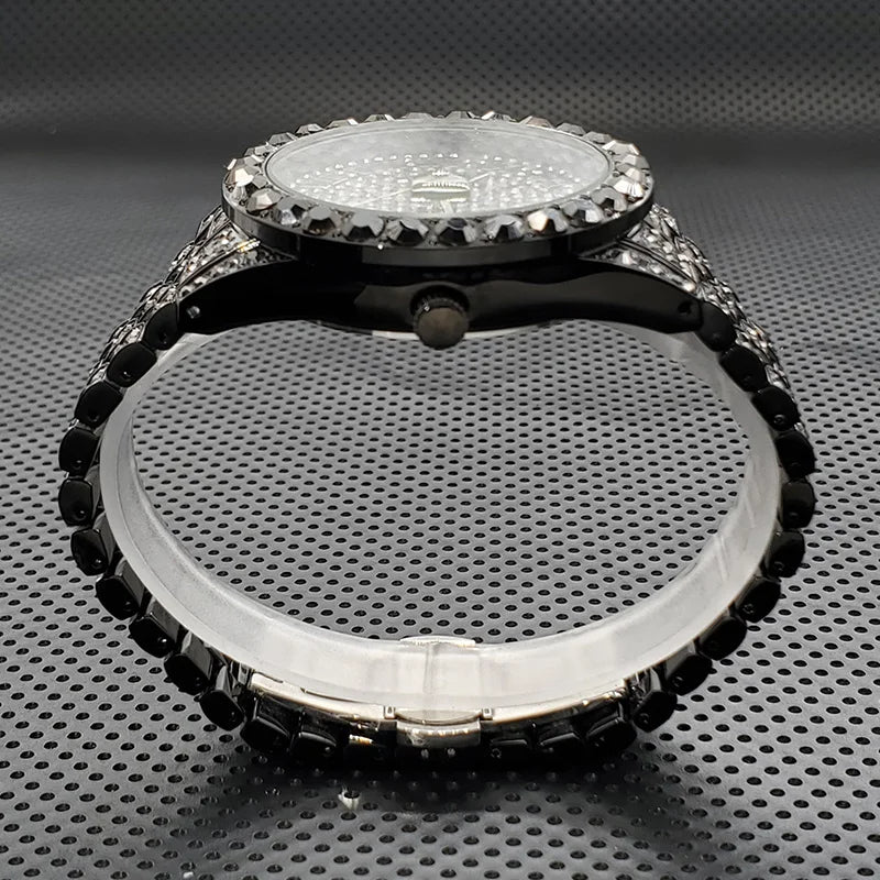 Stylish Black Crystal Hip Hop Watch For Men