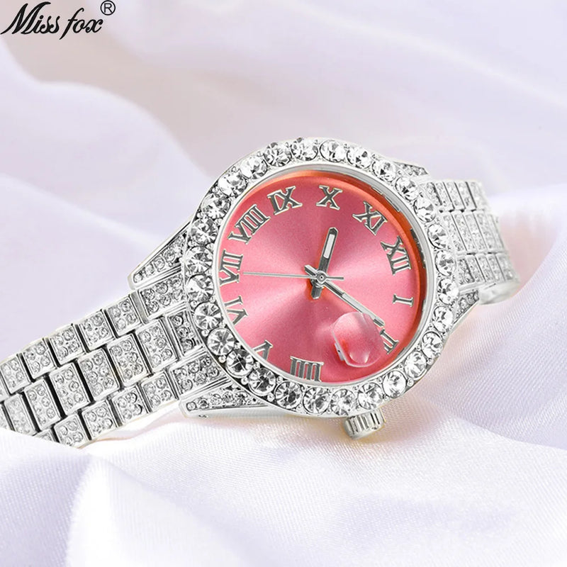 Women's Luxury Watch Miss Fox Fashion Waterproof Iced Diamond Quartz Watch