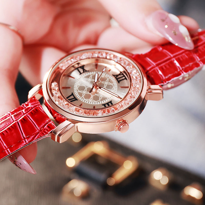 Women's Leather Strap Crystal Beads watch