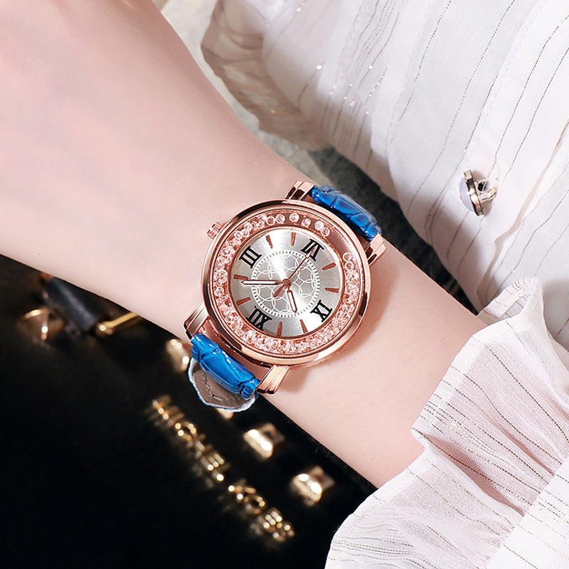 Women's Leather Strap Crystal Beads watch