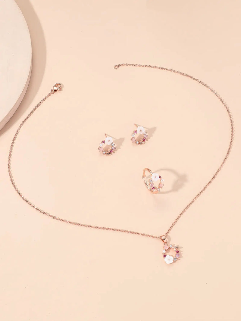 4 PiecesRose Gold Zircon Jewelry Set