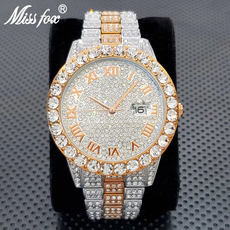 Stylish Black Crystal Hip Hop Watch For Men