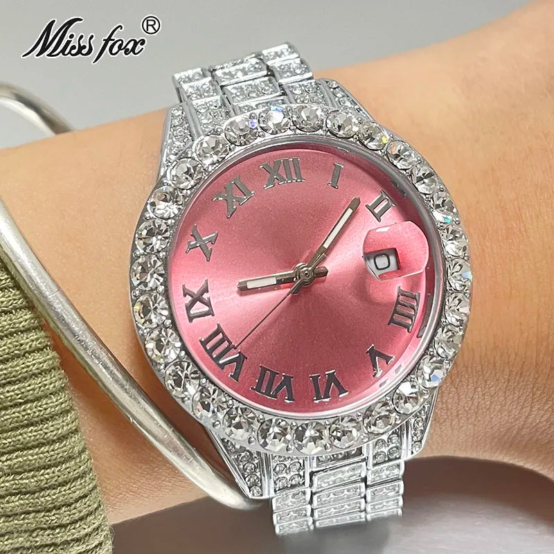 Women's Luxury Watch Miss Fox Fashion Waterproof Iced Diamond Quartz Watch