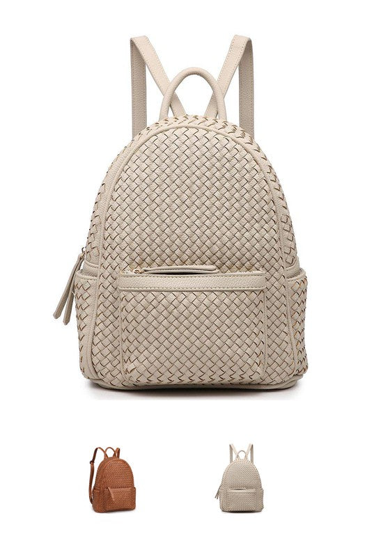 Woven backpack purse for women camel small