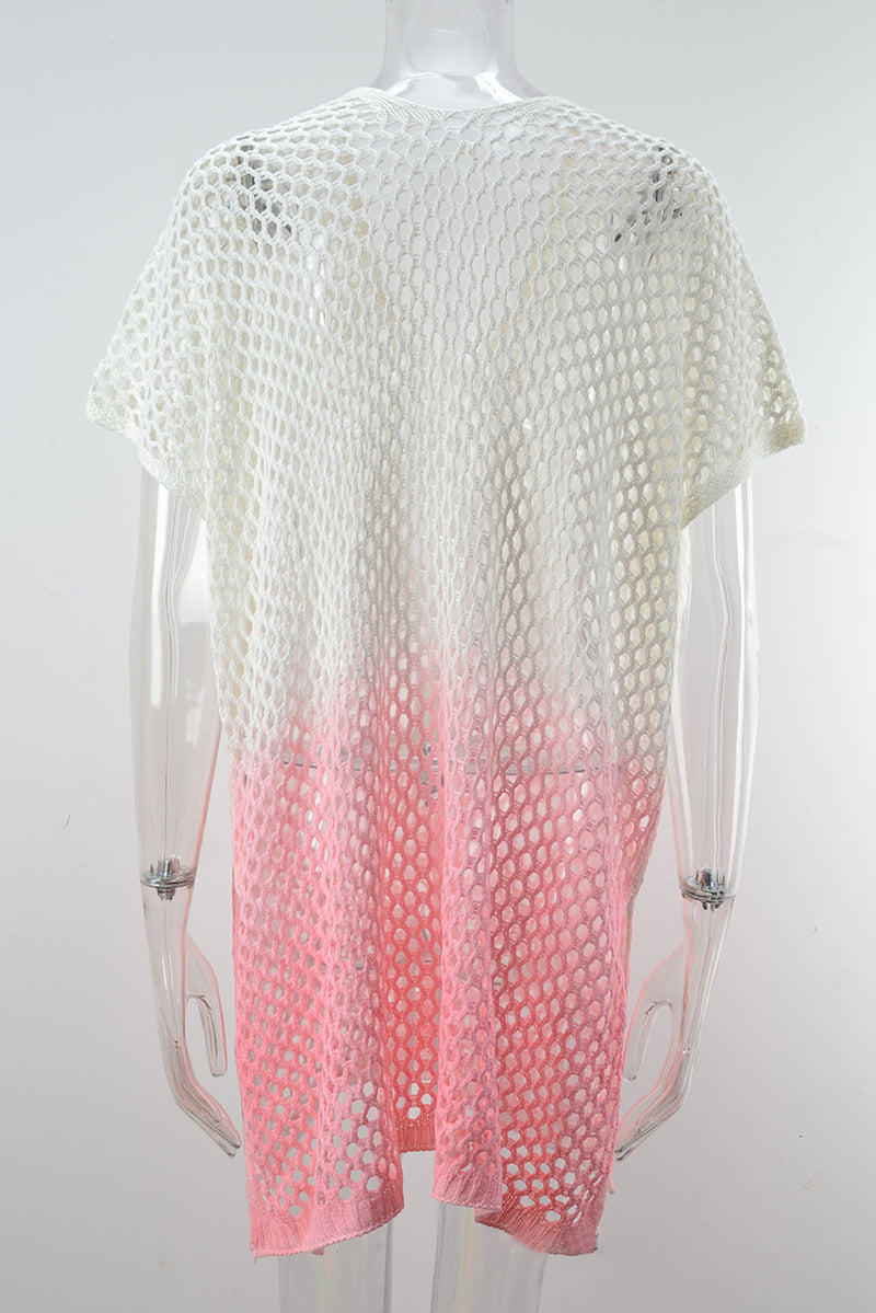 Pink Ombre Fishnet Hollow-out Beach Cover Up Dress