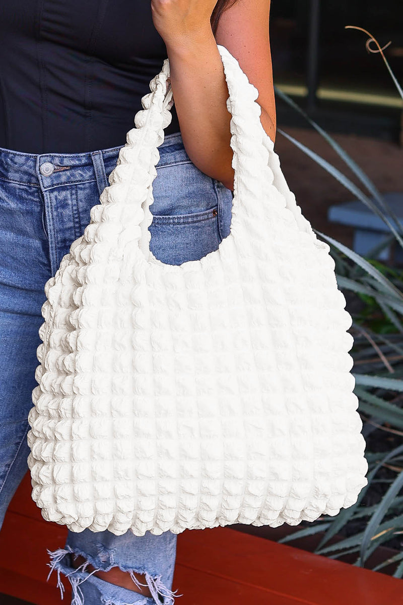 White Textured Pleated Bubble Shoulder Bag