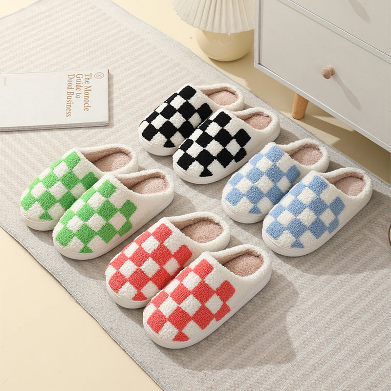 Unisex Cotton Checkerboard Slippers