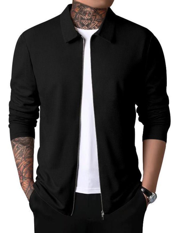 New Men's Waffle Zip Lapel Jacket Jacket Cardigan Tops