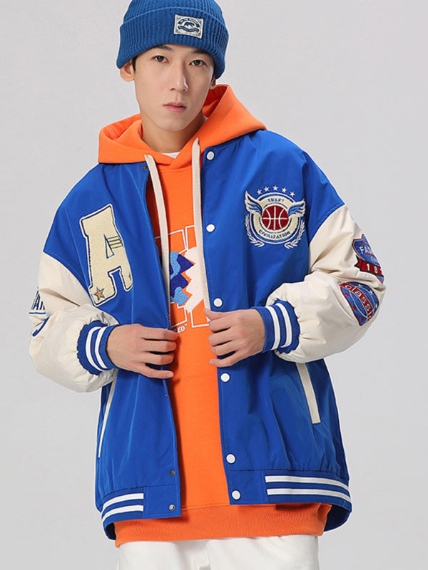 Men's embroidered appliqué bomber button jacket