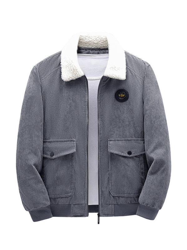 Men's lambswool lapel warm corduroy jacket