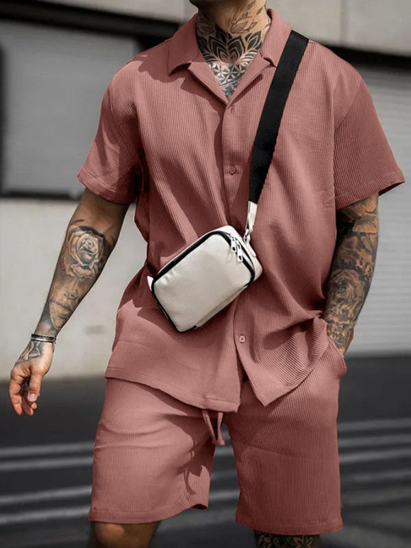 Men's Casual Comfortable Button Lapel Short Sleeve Shorts Set