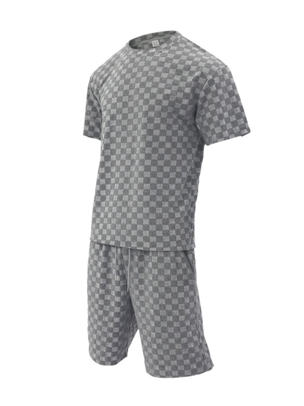 Men's jacquard checkerboard leisure two-piece suit