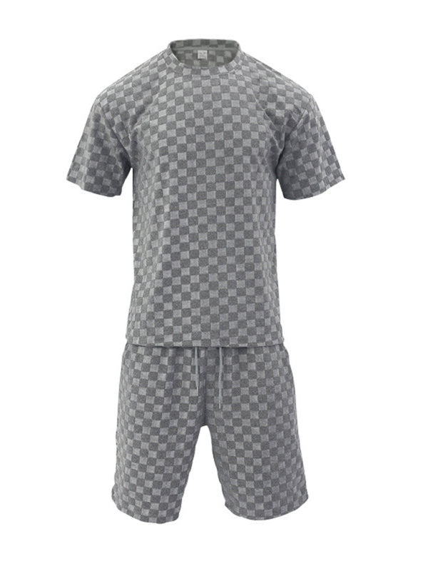 Men's jacquard checkerboard leisure two-piece suit