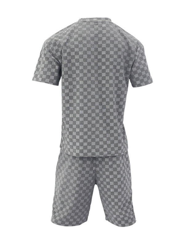 Men's jacquard checkerboard leisure two-piece suit