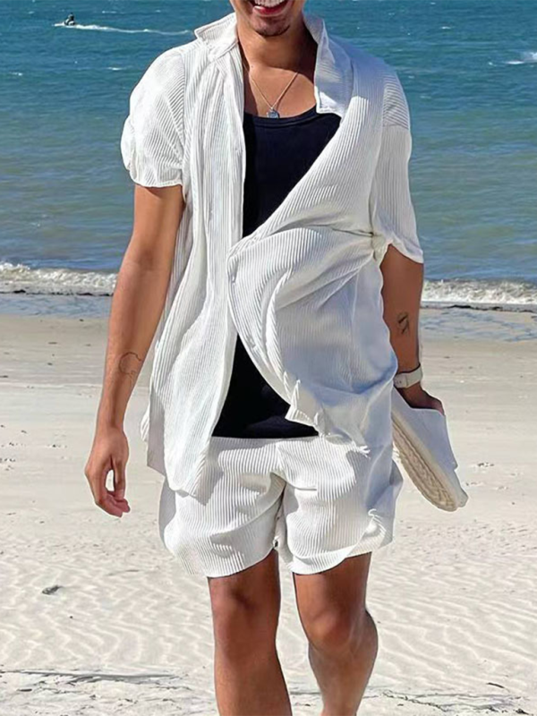 Men's casual solid color beachwear set