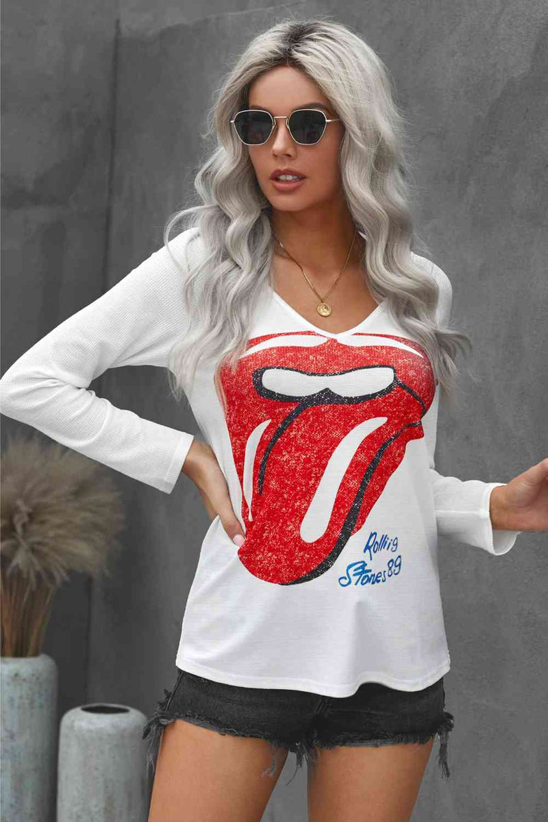 Lips Graphic V-neck T-Shirt