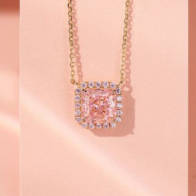 Rose Gold-Plated Artificial Gemstone Square Necklace