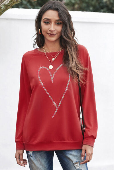 Heart Round Neck Long Sleeve Sweatshirt