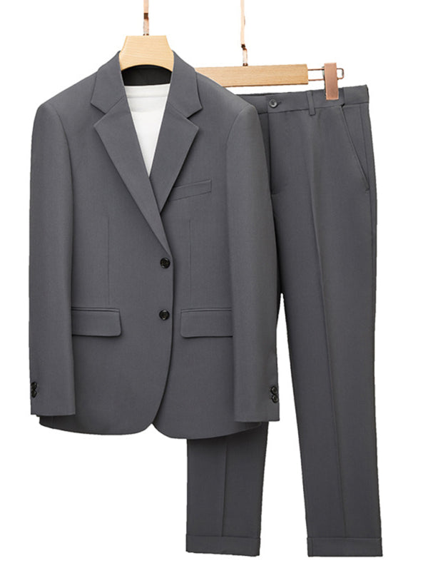 Men's Slim Fit Business Gray Two Piece Suit