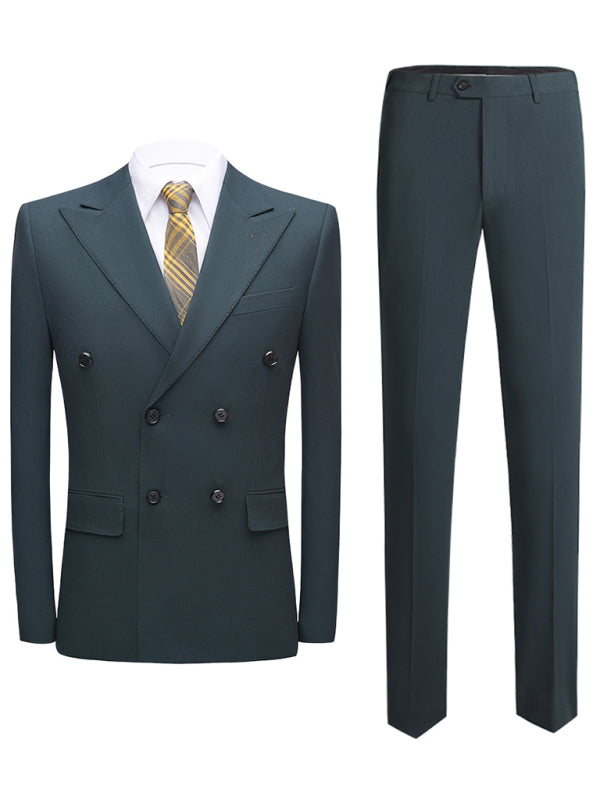 Men's Slim Fit Business Dark Green Two Piece Suit