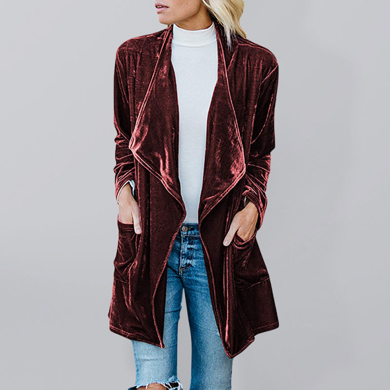 Women's casual velvet mid-length trench coat