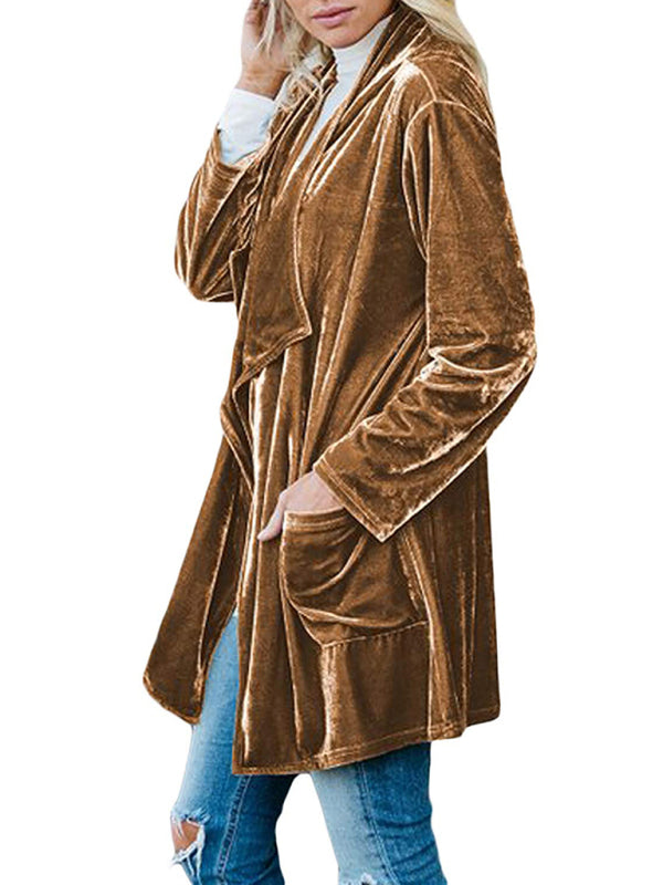 Women's casual velvet mid-length trench coat