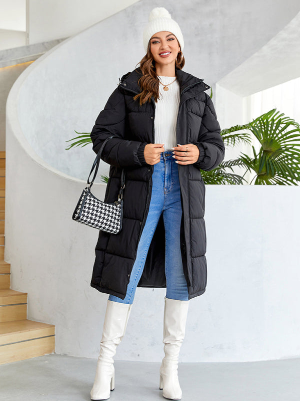 Women's warm windproof zipper thickened long coat