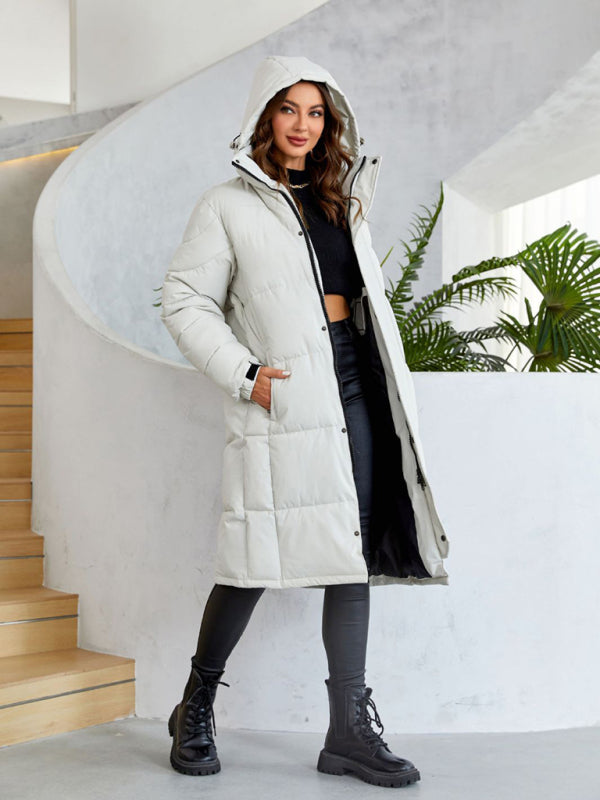 Women's warm windproof zipper thickened long coat
